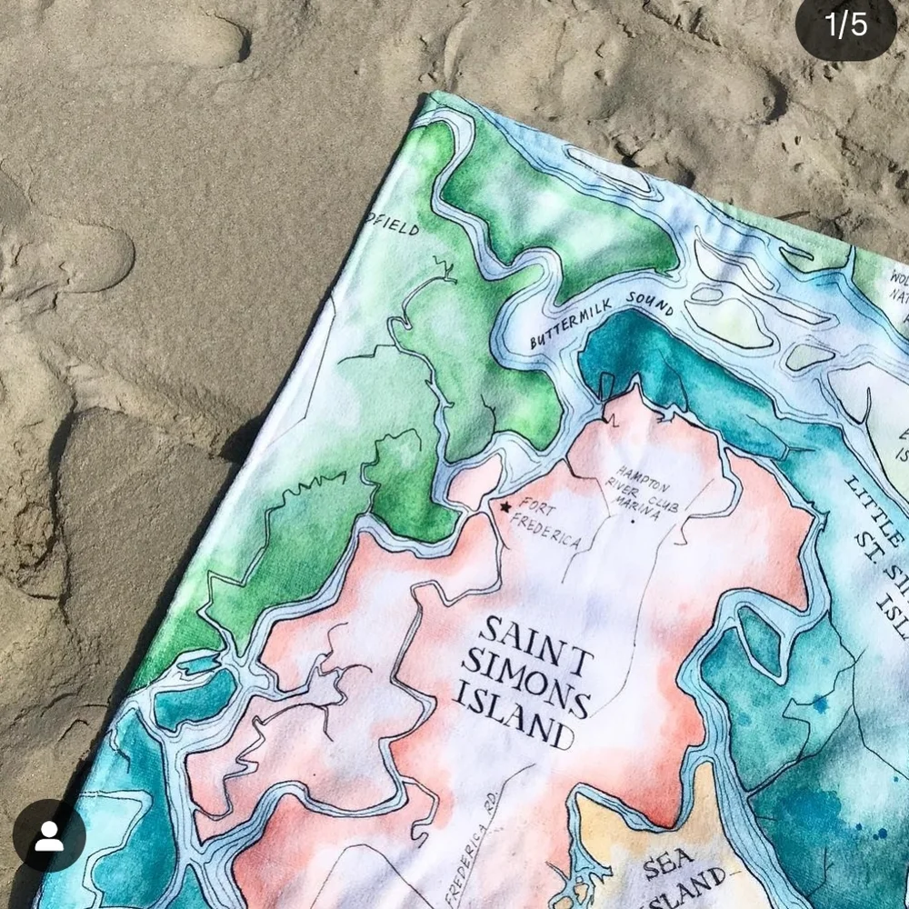 Golden Isle Map Print Beach Towel